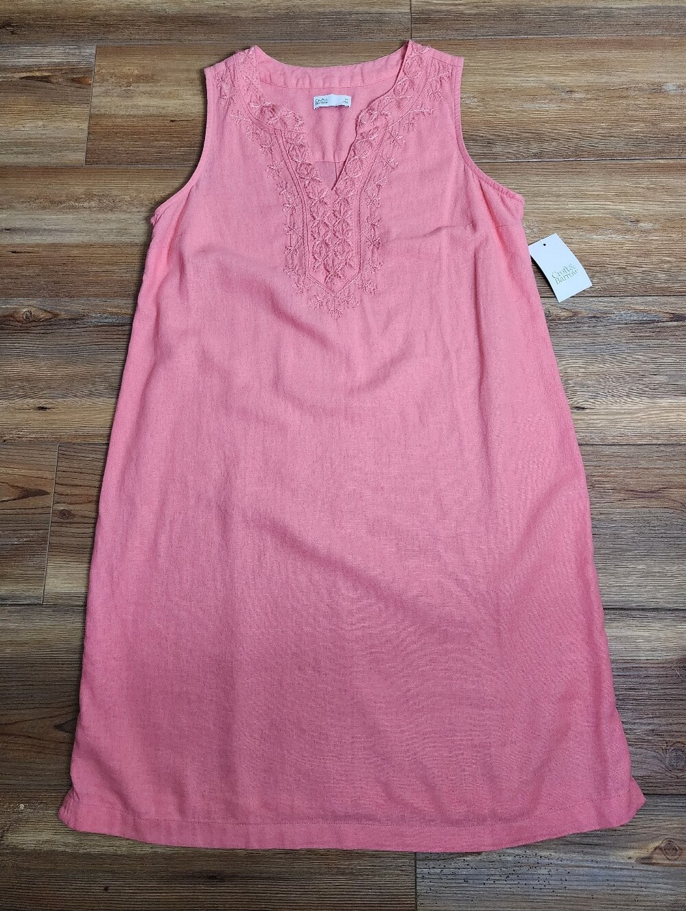 Croft & Barrow Linen Blend Shift Dress Women's XS Coral Sleeveless Embroidered - Picture 2 of 9